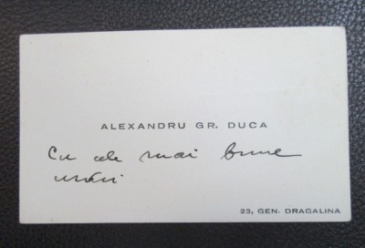 Carte de vizita ALEXANDRU GR. DUCA (cu adnotare) foto