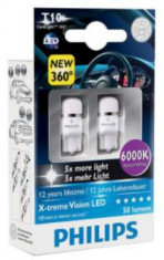 Becuri auto auxiliare cu LED Philips Xtreme Vision W5W, 12V, 1W, 6000K foto