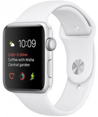 Smartwatch Apple Watch 1 MNNL2, AMOLED Display, Bluetooth, Wi-Fi, Bratara Sport 42mm, Carcasa din aluminiu, Rezistent la apa si praf (Argintiu/Alb) foto