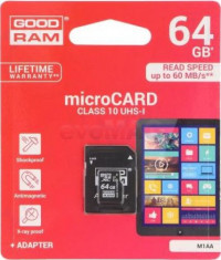 Card de memorie GOODRAM SMC00778, microSDXC, 64GB, Clasa 10 + Adaptor SD foto