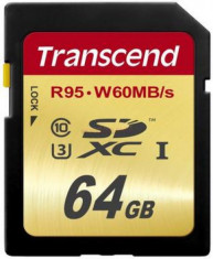 Card de memorie Transcend SDXC, 64GB, Clasa 10, UHS-I U3 foto