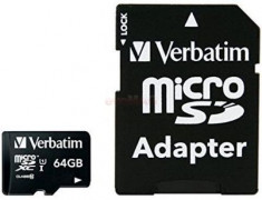 Card de memorie Verbatim, microSDXC, 64 GB, Clasa 10 + Adaptor SD foto