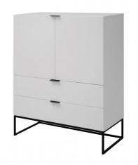 Cabinet din MDF, cu 2 sertare si 2 usi Kobe White, l100xA45xH120 cm foto