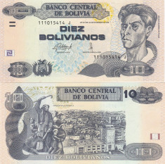 Bolivia 10 Bolivianos 28.11.1986 UNC foto
