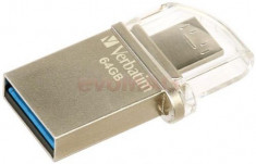 Stick USB Verbatim OTG Micro, 64GB, USB 3.0 (Argintiu) foto