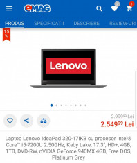 Laptop Lenovo i5-7200 GeForce 940MX 4GB foto
