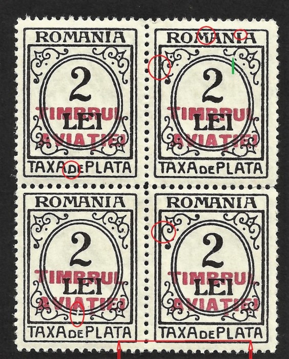 ERORI / VARIETATI LA BLOCK- X4 -SUPRATIPAR TIMBRUL AVIATIEI 1931 MNH