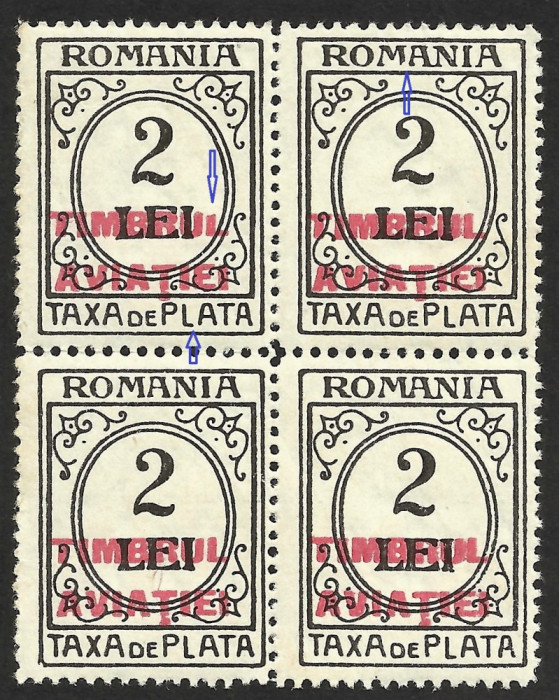 VARIETATE-ROMANIA-SUPRATIPAR TIMBRUL AVIATIEI BLOCK X4--1931 MNH