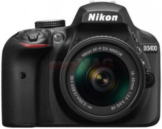 Aparat Foto D-SLR NIKON D3400, Obiectiv 18-55mm VR, Filmare Full HD, 24.2 MP (Negru) foto