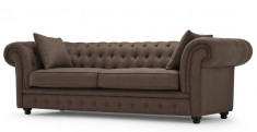 Canapea fixa tapitata cu stofa, 3 locuri Chesterfield All Brown, l216xA95xH76 cm foto