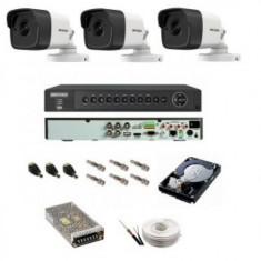 Sistem complet supraveghere 5 MP Hikvision Turbo HD cu 3 camere Bullet IR 40 m foto