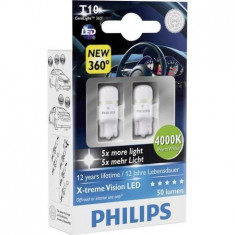 Set 2 Becuri auto auxiliare cu LED Philips Xtreme Vision W5W, 12V, 1W, 4000K foto