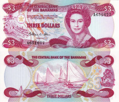 BAHAMAS 3 dollars 1974 (1984) UNC!!! foto