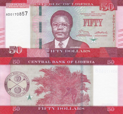 LIBERIA 50 dollars 2017 UNC!!! foto