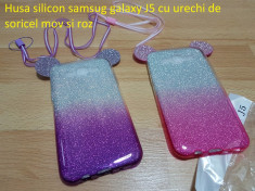 Husa silicon samsug galaxy J5 cu urechi de soricel mov si roz foto