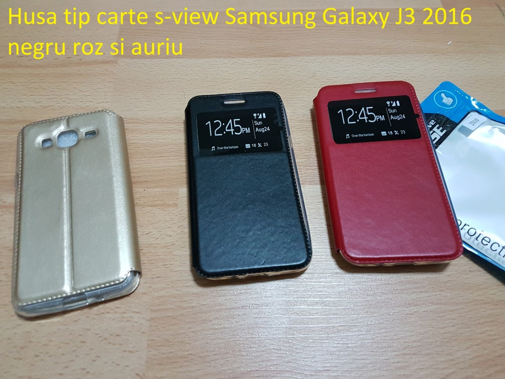 Husa tip carte s-view Samsung Galaxy J3 2016 negru roz si auriu, Alt model  telefon Samsung, Piele Ecologica | Okazii.ro