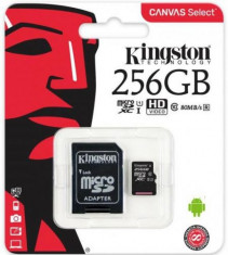 Card de memorie Kingston Canvas Select microSDXC, 256 GB, 80 MB/s Citire, 10 MB/s Scriere, Clasa 10 UHS-I + Adaptor SD foto