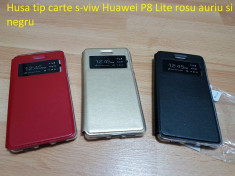 Husa tip carte s-viw Huawei P8 Lite rosu auriu si negru foto