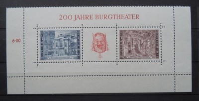 AUSTRIA 1975 &amp;ndash; BICENTENAR TEATRU, bloc MNH, TR9 foto