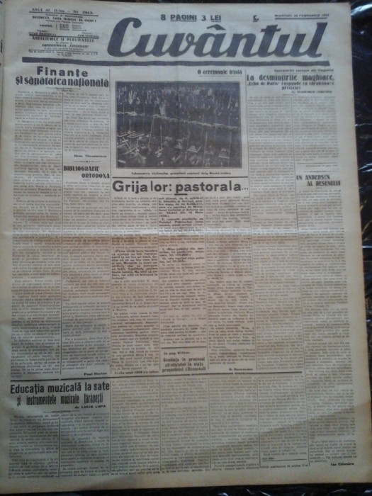 Ziare vechi - Cuvantul - Nr. 2813, 22 feb 1933, 8 pag, Racoveanu, I. Calugaru