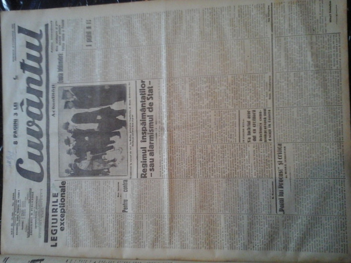Ziare vechi - Cuvantul - Nr. 2810, 19 feb 1933, 8 pag, Nae Ionescu, M. Sebastian