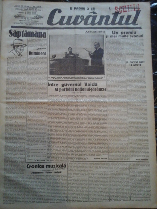 Ziare vechi - Cuvantul - Nr. 2818, 27 feb 1933, 8 pag, Racoveanu, M. Sebastian