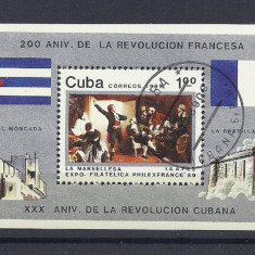 CUBA 1989 – BICENTENAR REVOLUTIA FRANCEZA, colita stampilata, TR21