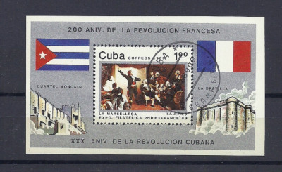 CUBA 1989 &amp;ndash; BICENTENAR REVOLUTIA FRANCEZA, colita stampilata, TR21 foto