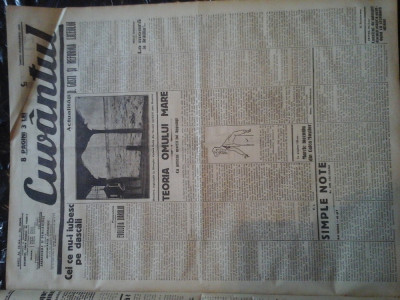 Ziare vechi - Cuvantul - Nr. 2801, 10 feb 1933, 8 pag, I. Calugaru, M. Sebastian foto