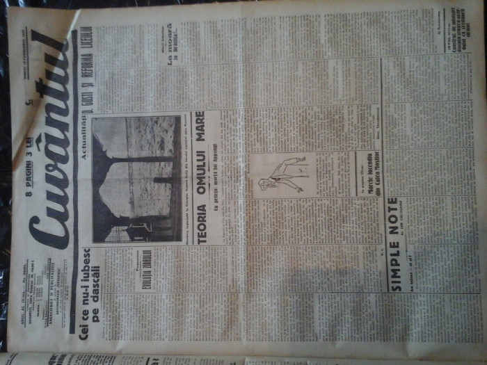 Ziare vechi - Cuvantul - Nr. 2801, 10 feb 1933, 8 pag, I. Calugaru, M. Sebastian