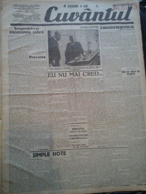 Ziare vechi - Cuvantul - Nr. 2850, 31 mar 1933, 8 pag, Perpessicius, Nae Ionescu foto