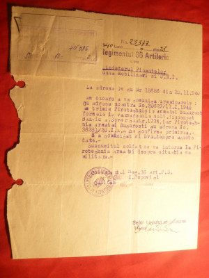 Adresa a Regimentului 3 Artilerie catre Minister Finante Dir. Mobilizari 1940 foto