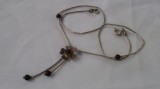 Argint COLIER cu FLOARE pistil ONIX si margele ONIX delicat SPLENDID finut RAR