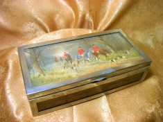 Cutie caseta humidor Art Deco trabucuri, tigari, placata argint, mahon foto