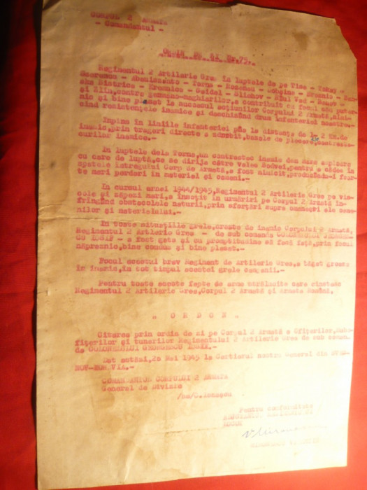 Ordin de Zi nr 75 al Corpului 2 de Armata 1945