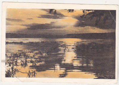 bnk cp Lacul Amara - Apus de soare - circulata - marca fixa foto