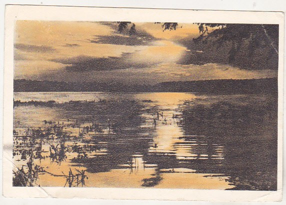 bnk cp Lacul Amara - Apus de soare - circulata - marca fixa