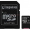 Card de memorie Kingston microSDXC, 64GB, 45 MB/s Citire, 10 MB/s Scriere, Clasa 10 + Adaptor SD