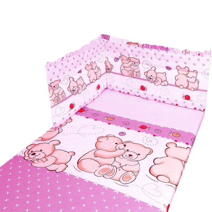 Set lenjerie 5 piese Misie 100x135 - Roz foto mare Set lenjerie 5 piese Misie 100x135 - Roz foto mare