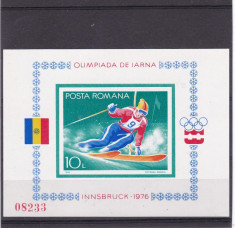 #2192 Romania 1976 colita nedantelata neuzata LP 903: Olimpiada Innsbruck foto