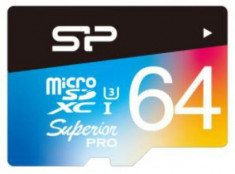 Card de memorie Silicon Power microSDXC, 64 GB, Superior UHS-1 U3, UHS-3 + Adaptor (Multicolor) foto