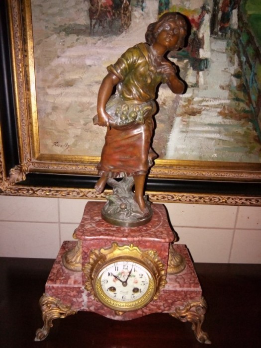 Elegant ceas de semineu france sec.19 statueta semnată Moreau foto mare Elegant ceas de semineu france sec.19 statueta semnată Moreau foto mare