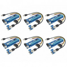 Riser PCI iUni V007, Set 6 buc, PCI-E 1X - 16X, cablu 6 pini, USB 3.0, mining BTC, ETH MediaTech Power foto