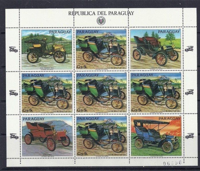 PARAGUAY 1986 – AUTOMOBILE DE EPOCA GERMANE, kleinbogen MNH, TR122 foto mare PARAGUAY 1986 – AUTOMOBILE DE EPOCA GERMANE, kleinbogen MNH, TR122 foto mare