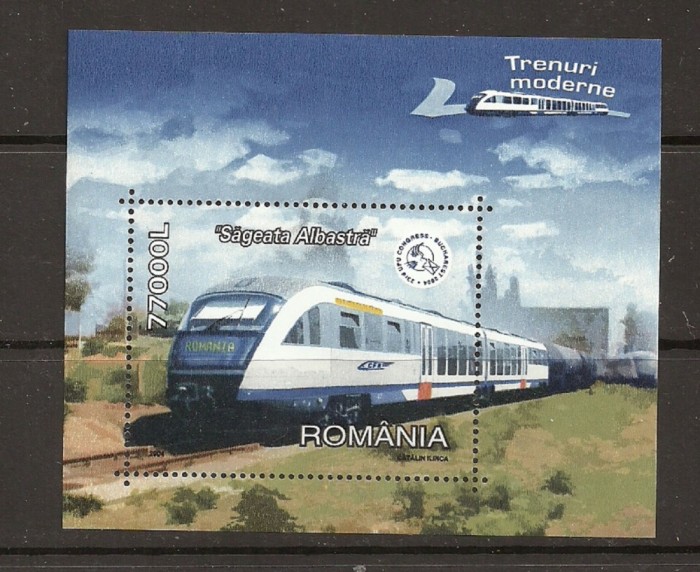 ROMANIA 2004 – TRENURI MODERNE, colita nestampilata TR126 foto mare ROMANIA 2004 – TRENURI MODERNE, colita nestampilata TR126 foto mare