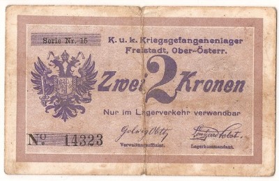 AUSTRIA 2 KRONEN K.U.K FREISTADT LAGERVERKEHR F ND(1914-17) foto