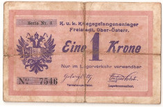 AUSTRIA 1 KRONE K.U.K FREISTADT LAGERVERKEHR F ND(1914-17) foto