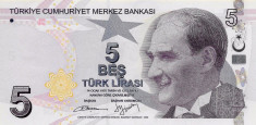 Bancnota Turcia 5 Lire (2009) - P222b UNC foto