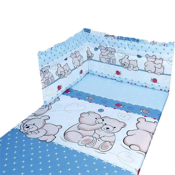 Set Lenjerie 5 Piese Misie 100X135 - Albastru foto mare Set Lenjerie 5 Piese Misie 100X135 - Albastru foto mare
