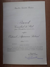 Brevet Ordinul Apararea Patriei cls a 3-a , model RSR , din 1966 foto